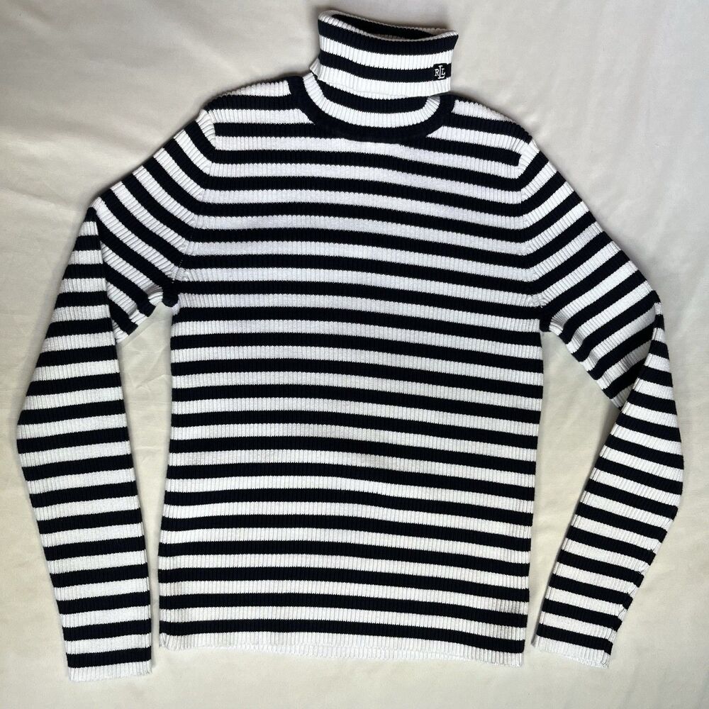 Vintage Lauren Ralph Lauren Ribbed Turtleneck Sweater Women's S Small Striped